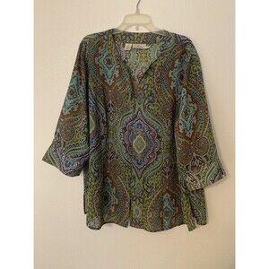 Woman's Naomi  Size 2XL Button Front  Shirt Paisley Green